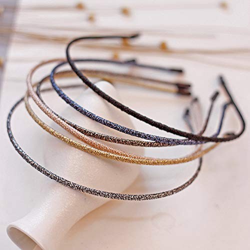 4mm Thin Skinny Plastic Headbands 6Pack Sparkly Solid Colors for Women & Teens