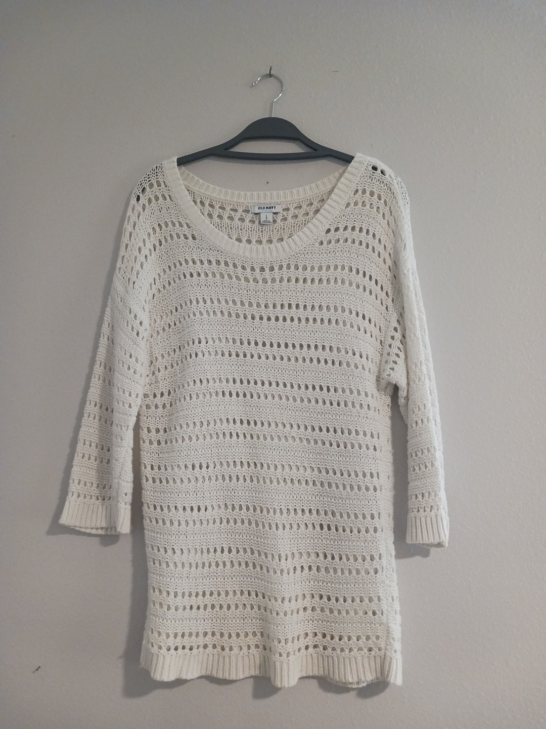 Old Navy Pull Over Crochet 3/4 Sleeve Sweater Top Size Large