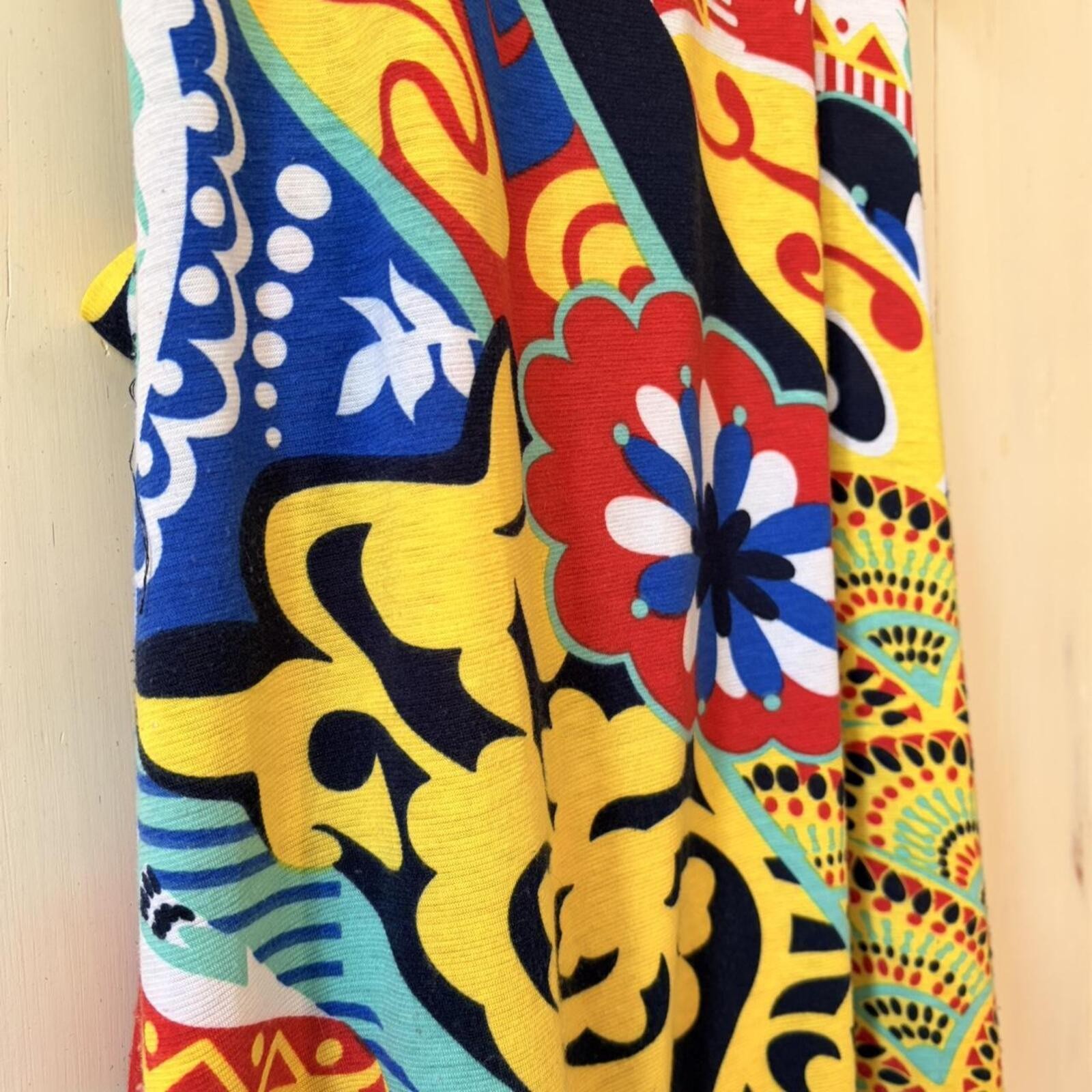Amazing abstract floral patterned dress of very stretchy fabric by Keshet.
