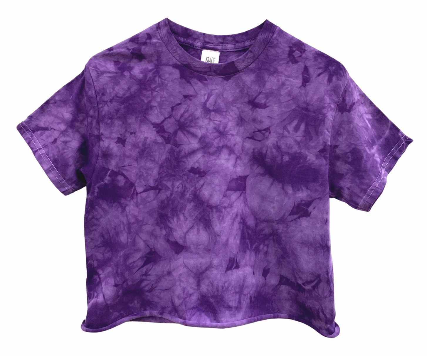 Crystal Tie Dye Unisex Cropped Tee, Hand Dyed, Raw Bottom Edge