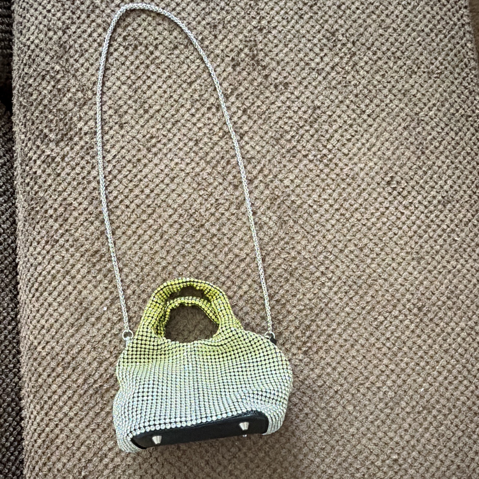 Rhinestone Silver/Yellow Mini Top Handle Satchel Detachable Strap magnet close