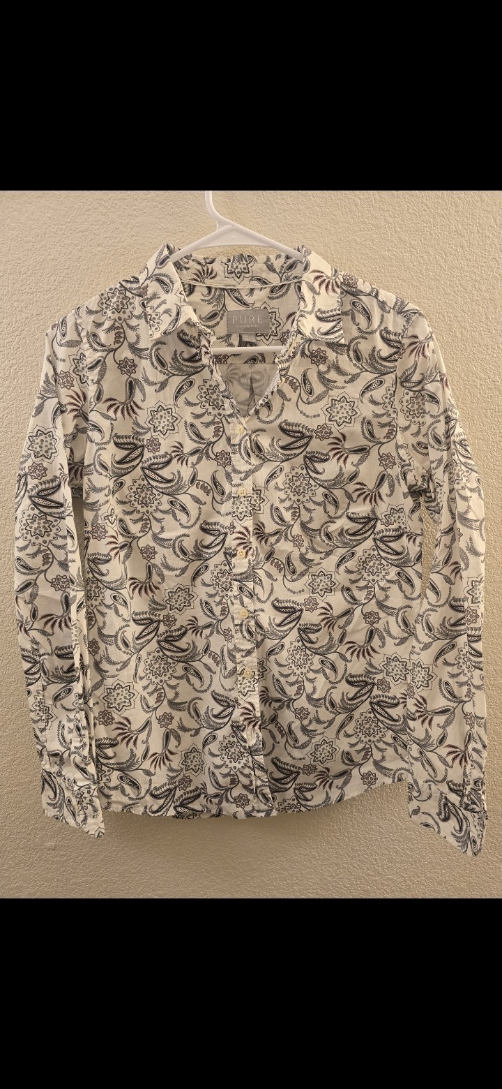 Pure Collection Womens US 8 Paisley Floral Button Front Blouse 100% Cotton