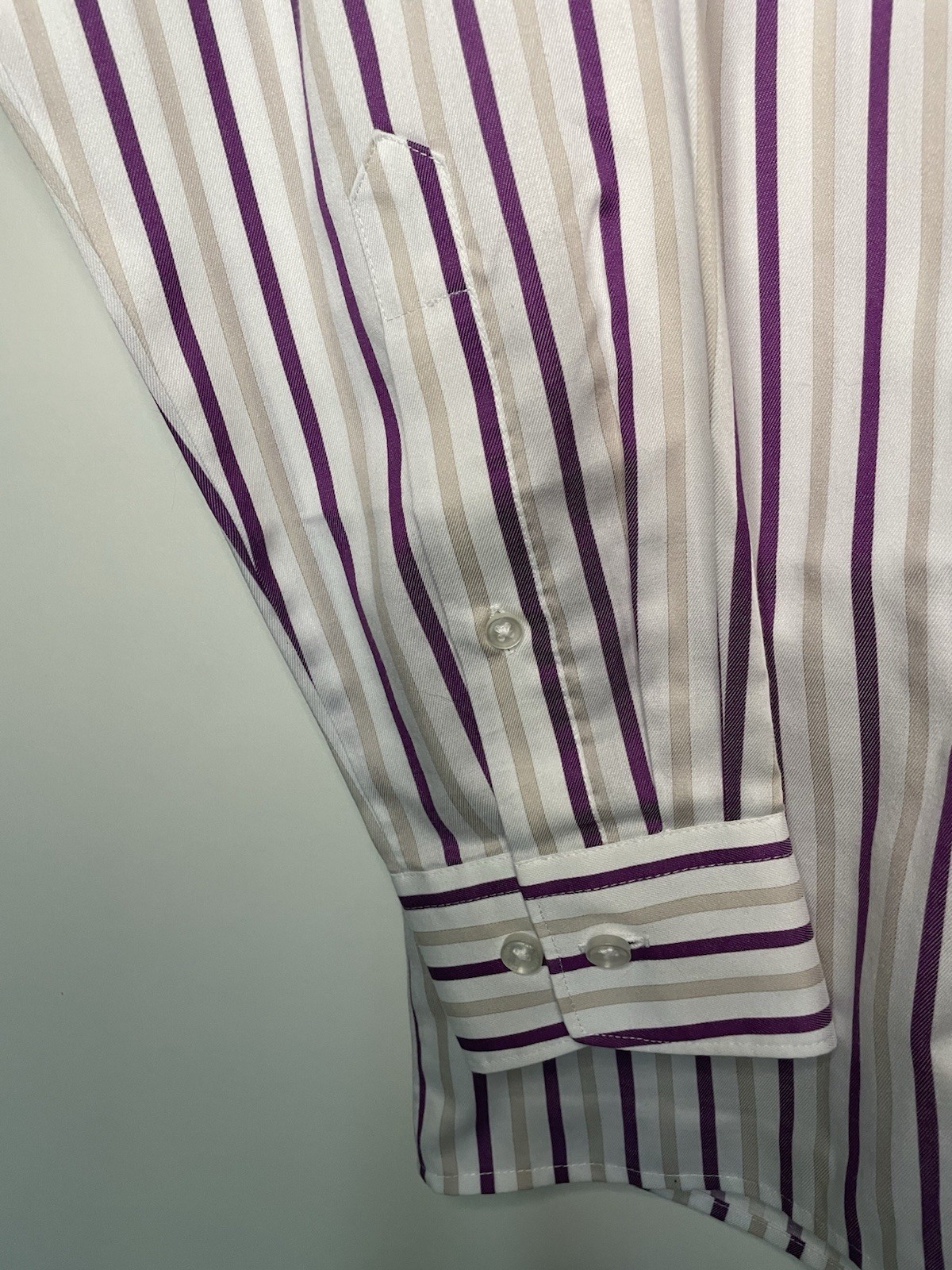 Olymp Luxor Dress Shirt Mens M 39 purple Stripe slim Line Non Iron Twill LS
