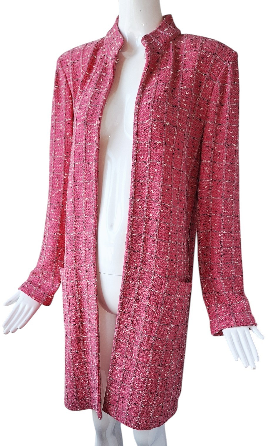 Vintage St John Collection Coat Womens Pink Knit Boucle Knee Length sz 12