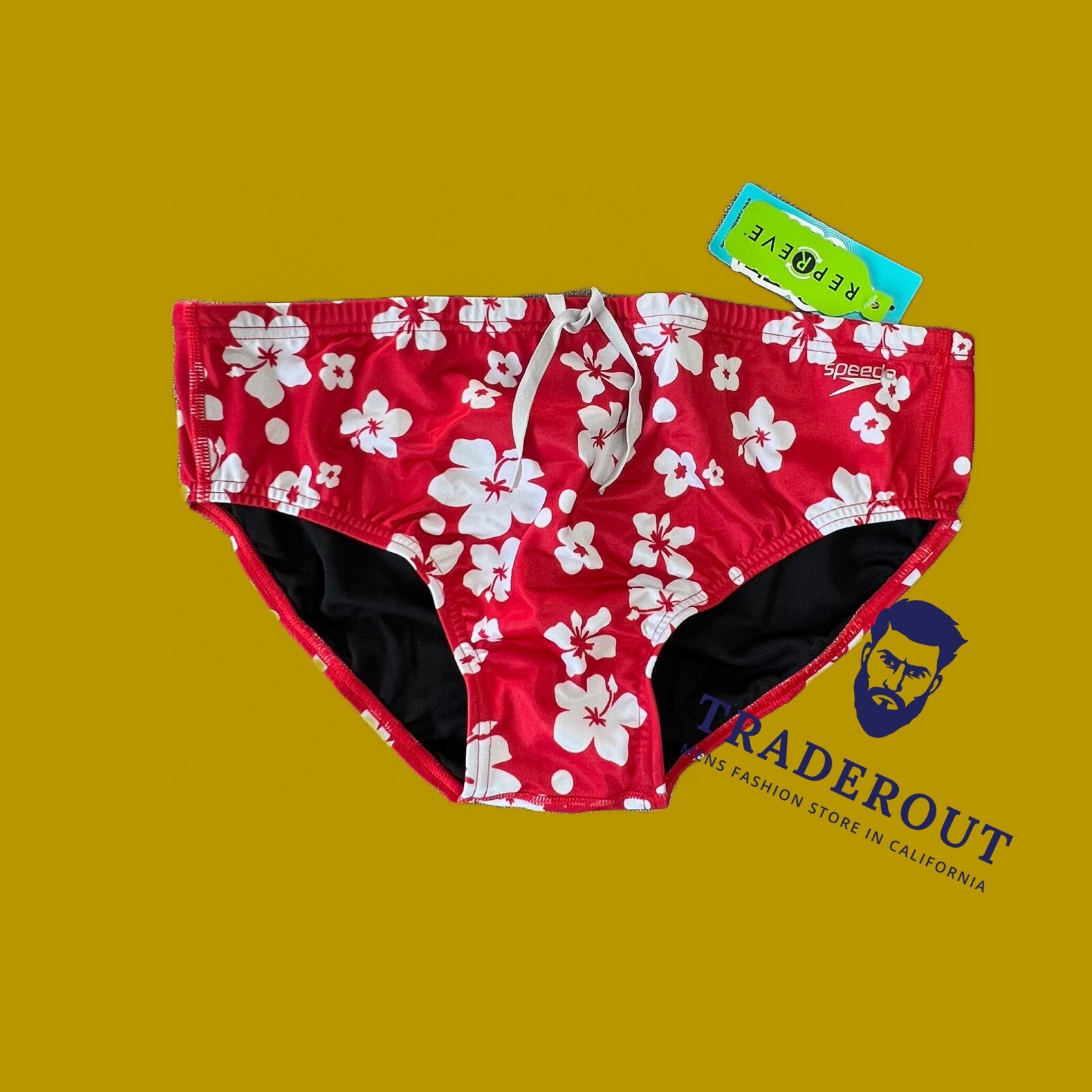 Speedo Men red floral print eco endurance swim Brief Swimwear size 34 36