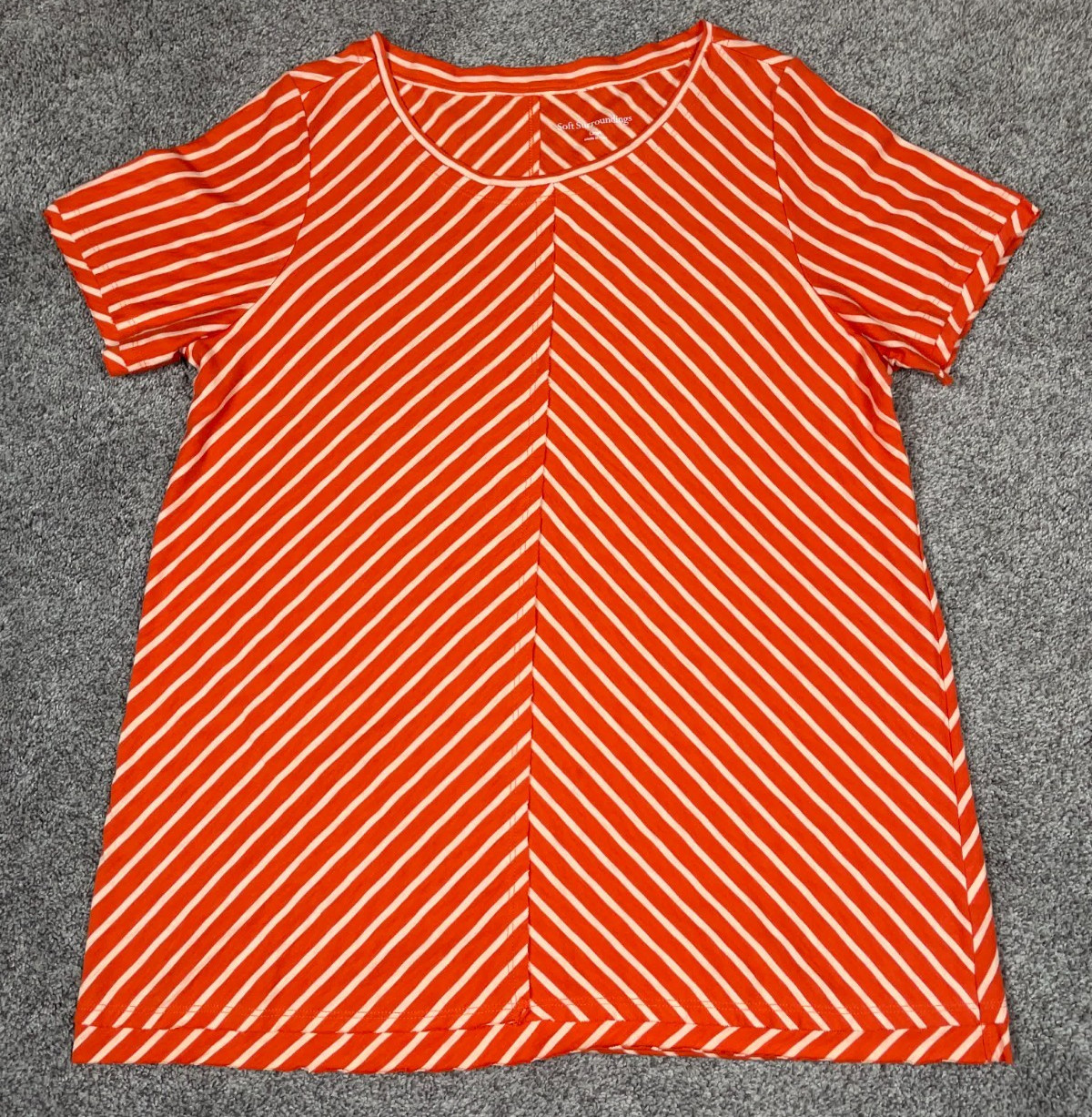 Soft Surroundings Shirt Womens Large Orange Striped Tunic Lagenlook Relaxed Top