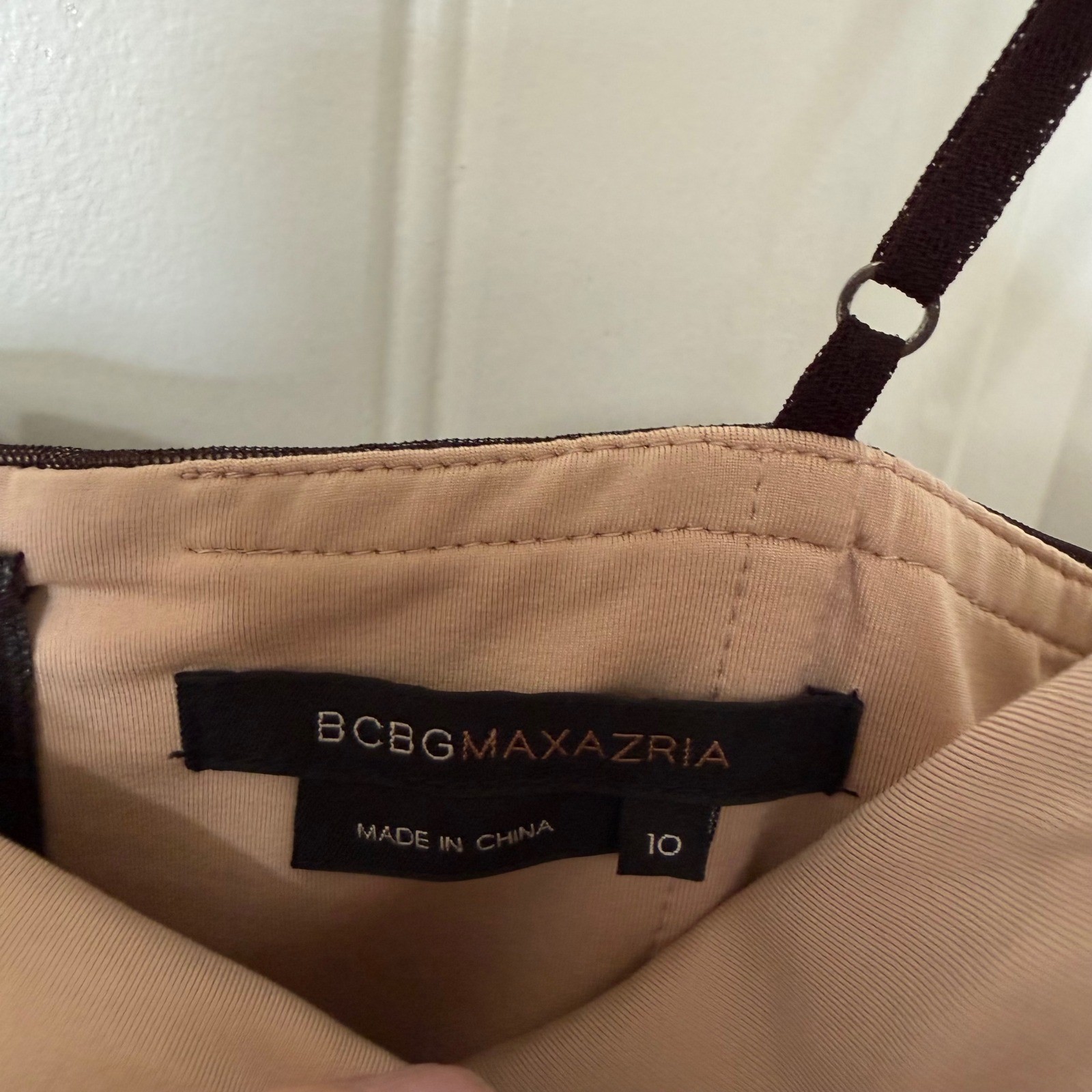 BCBGMAXAZRIA Midi Dress Women Size 10 Brown Excellent Ribbon Embroidered Mesh