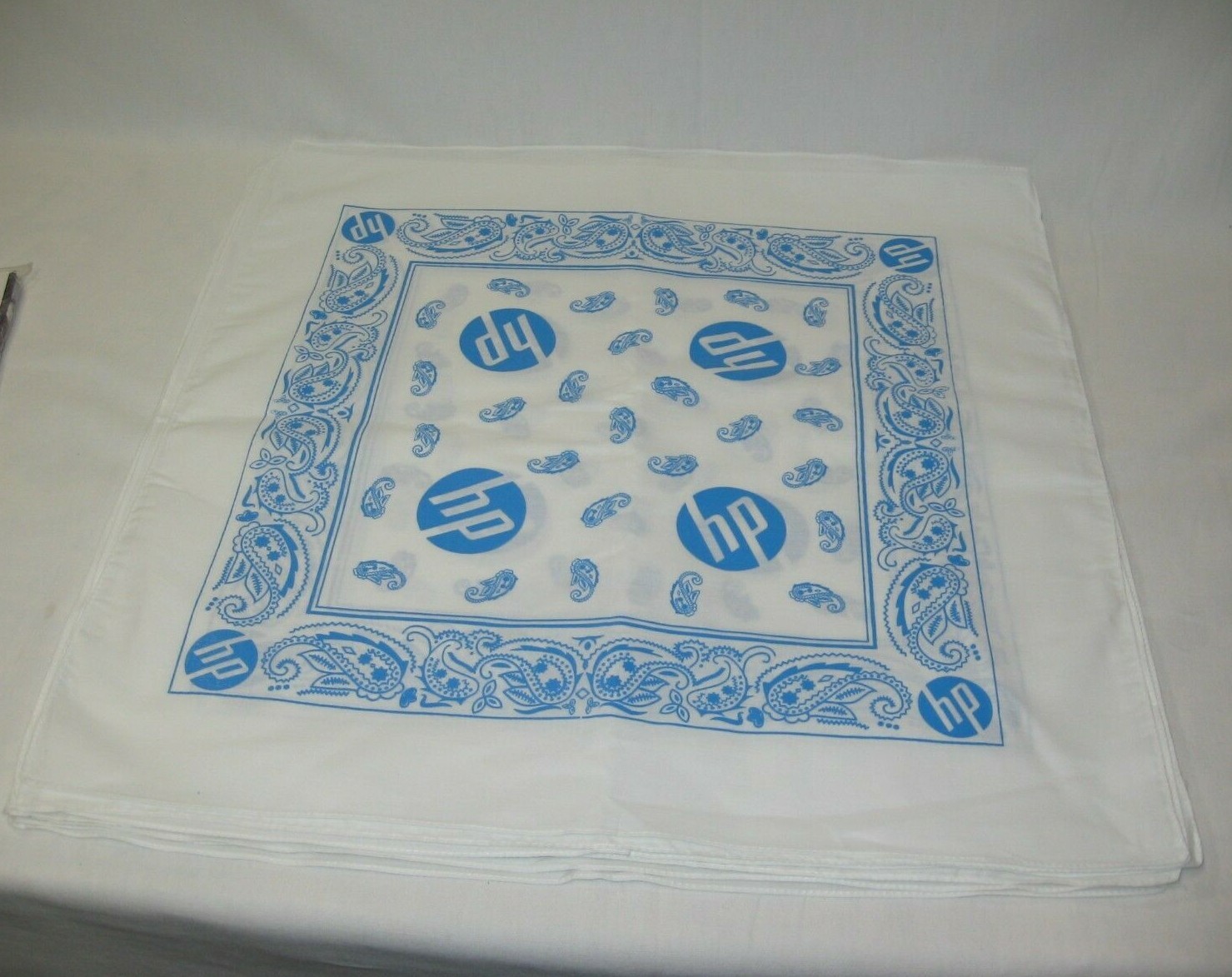 Hewlett Packard HP Bandana Headband Hair Wrap Paisley White Blue Company Gear Ad