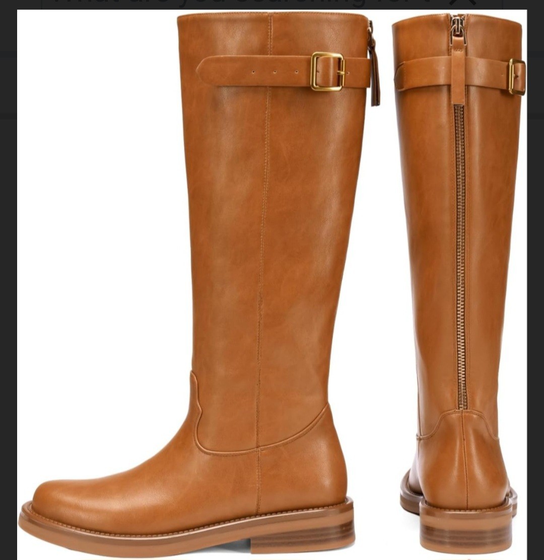 Lumuta Womens Knee High Boots Chunky Heel Square Toe Back Zip Size 7.5 Brown NIB