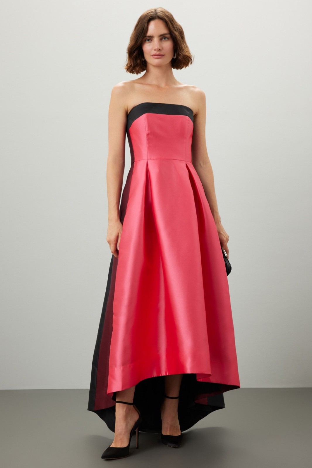 Hutch Monet Strapless Dress Ball Gown High Low Pink Black Colorblock – Size 2