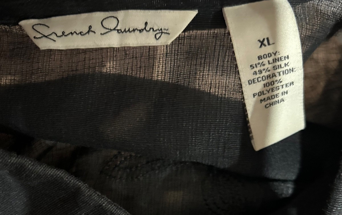 French Laundry Women’s Vintage Silk Linen Embroidered Button Up Shirt size XL