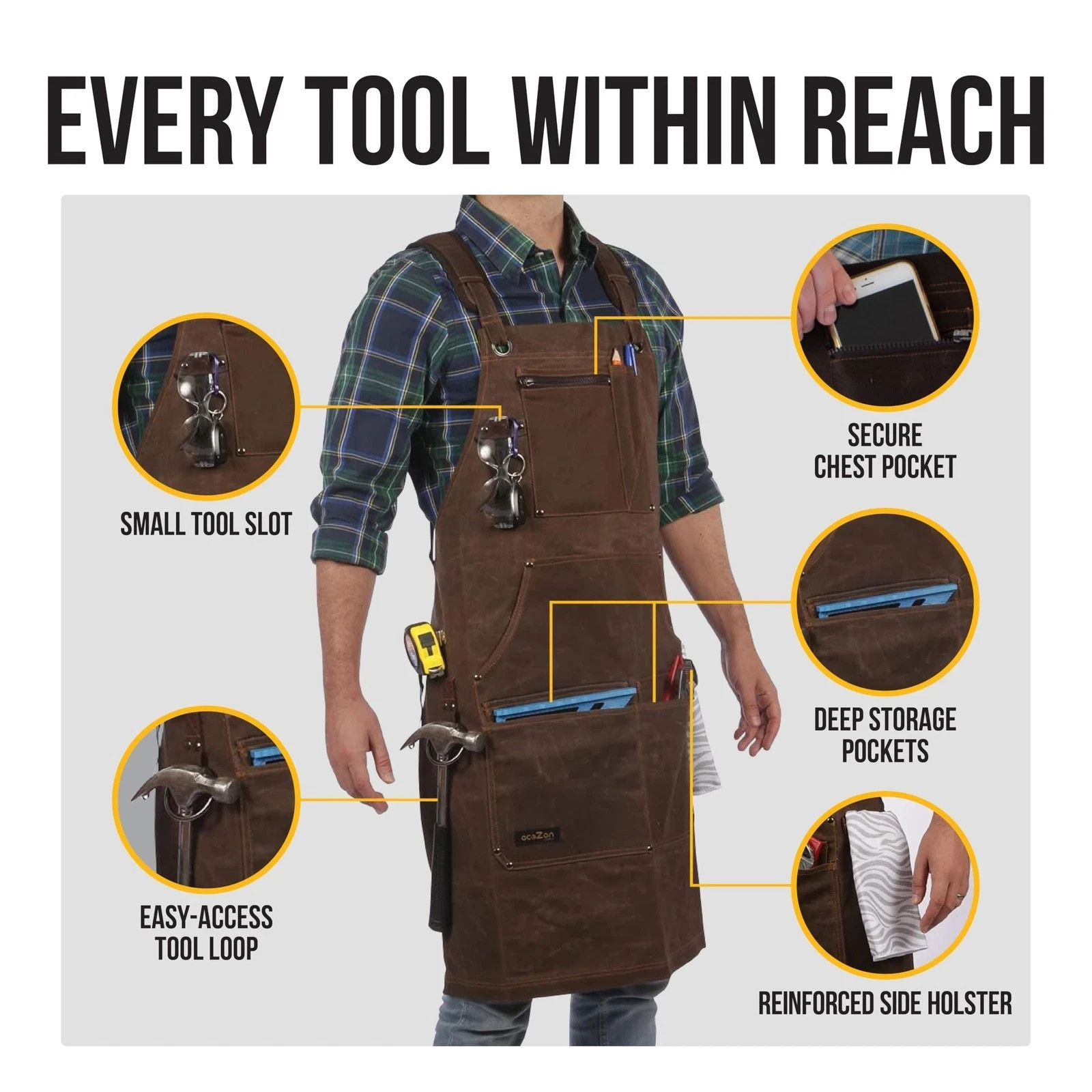 16oz Waxed Canvas Work Apron with Tape Holder – 27 x 34 inches Shop Ap