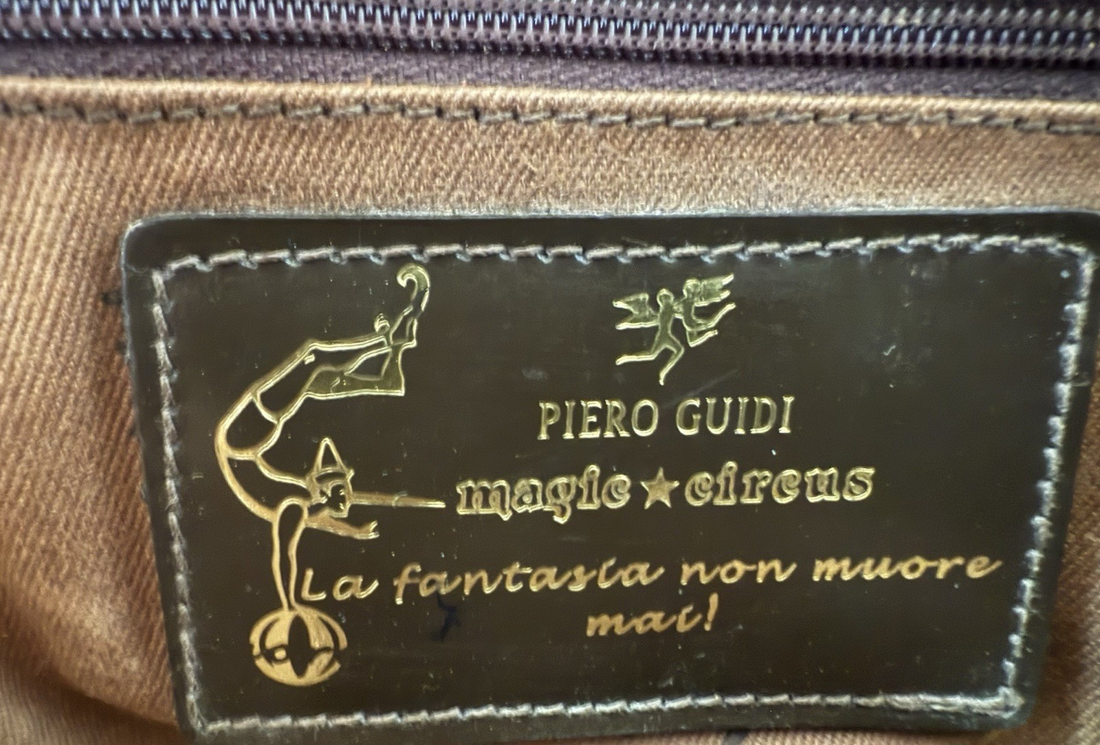 Piero Guidi Magic Circus Large Satchel Bag Black Multicolor Gold Hardware