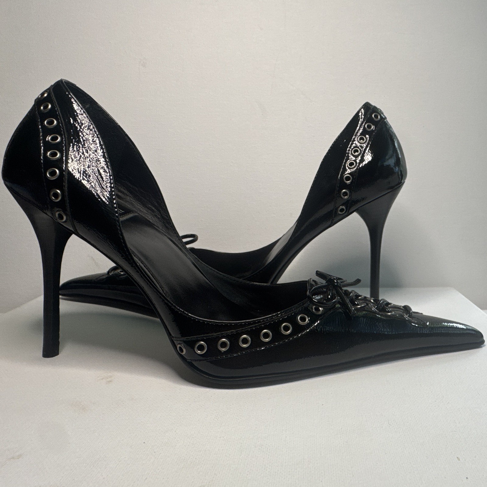 Saraya Personal Collection Jeffrey Campbell Black Patent Lace Up Grommet Heels 8