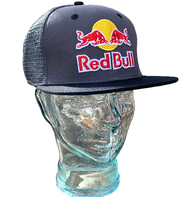 R – Red Bull Slate Gray & Black Flat Brim Trucker Cap. F1 Racing. MotoGP.