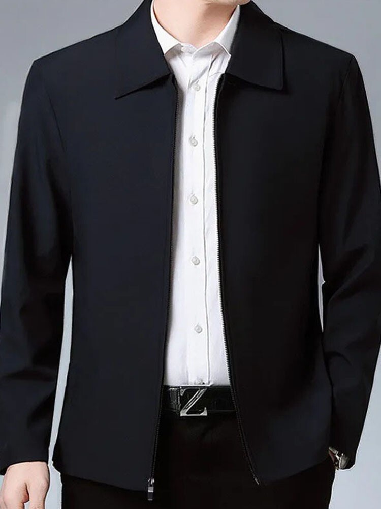 Men Turn-down Collar Coat Jackets Tops Business Autumn Spring Zipper Outwear【ML】
