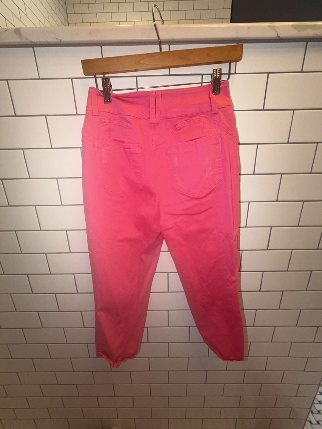 Flamingals High-Rise Distressed Hot Pink Denim Crop Jeans