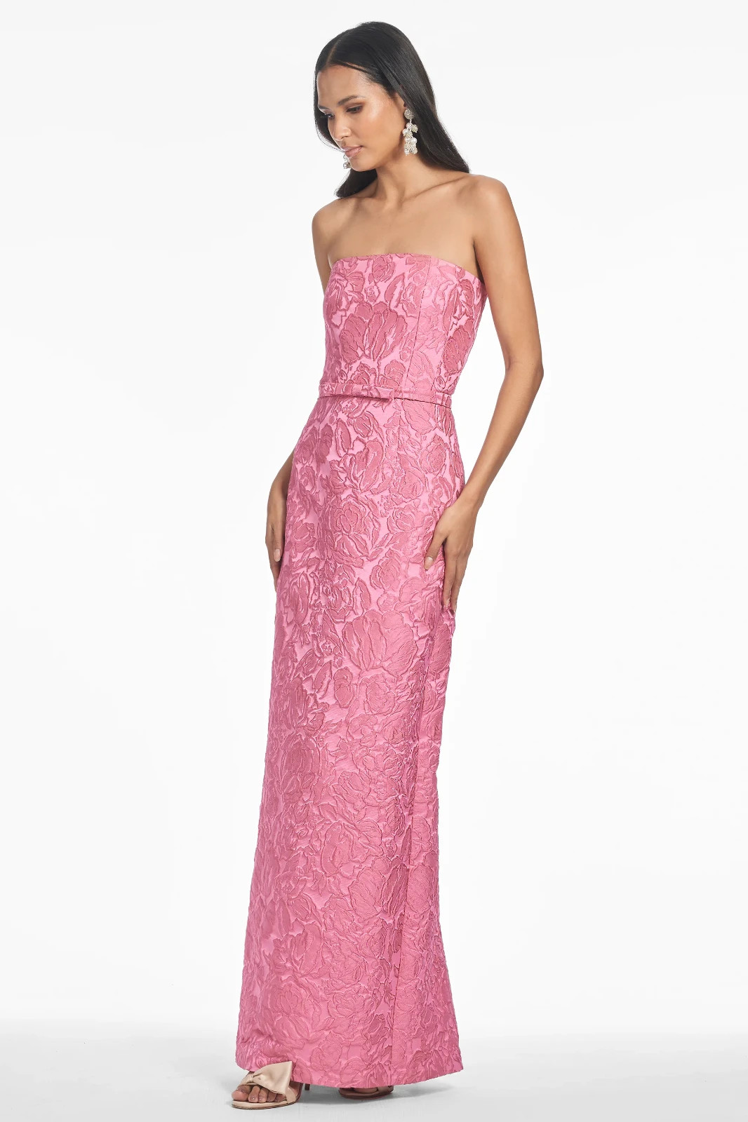 Sachin & Babi Sophia Rose Pink Floral Jacquard Strapless Gown Size 0 $895