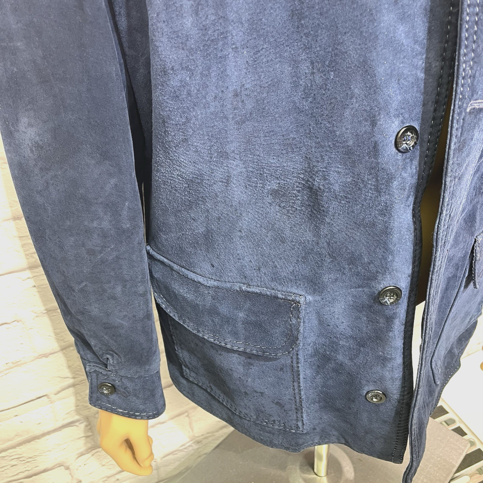 Vintage 60s 70s Men’s Cresco Blue Suede Leather Jacket Size 46 Chore Coat Safari