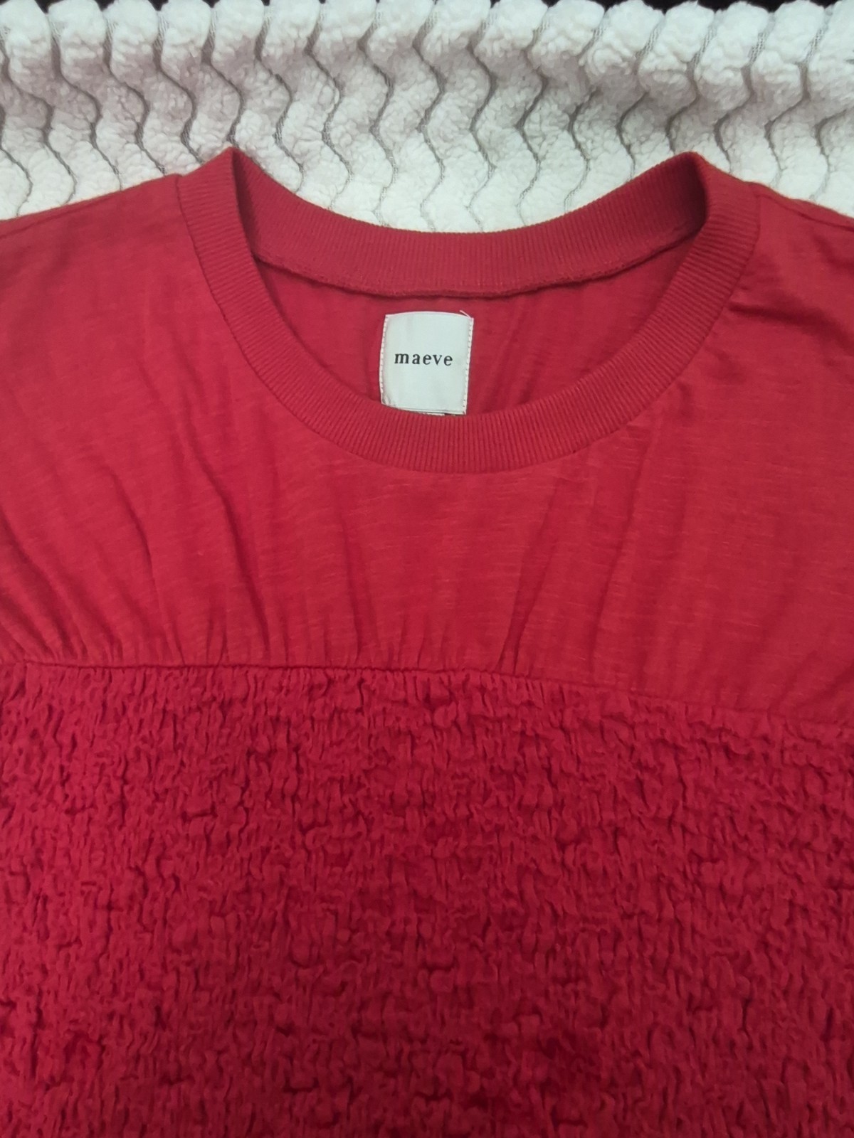 Maeve Red Smocked Cotton Jersey Crew Neck Sleeveless Fit & Flare Midi Dress M