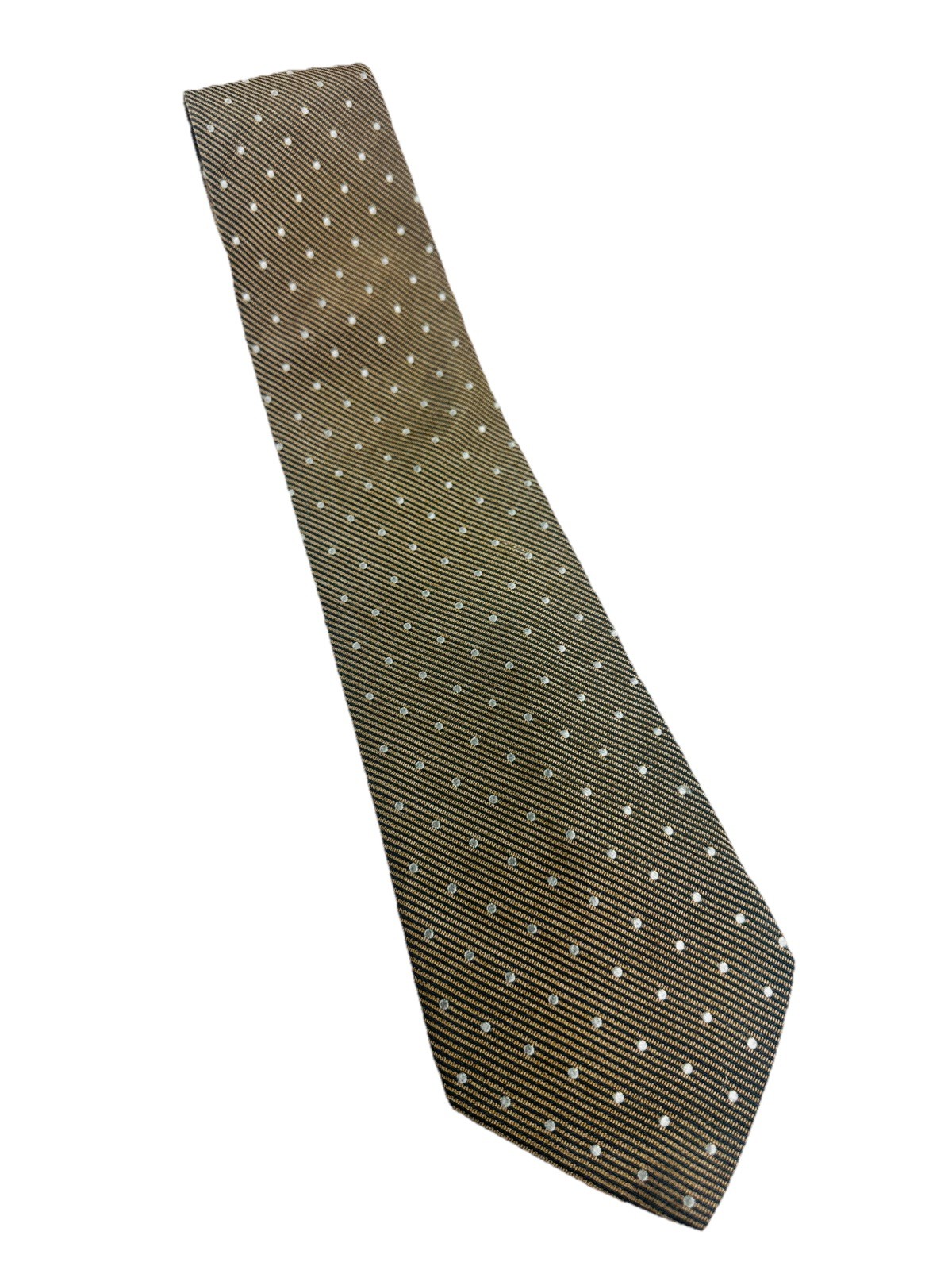 Vintage Italian Nicola Ferri Men’s Silk Tie 60”x4” Silver Pin Dots Camel Weave