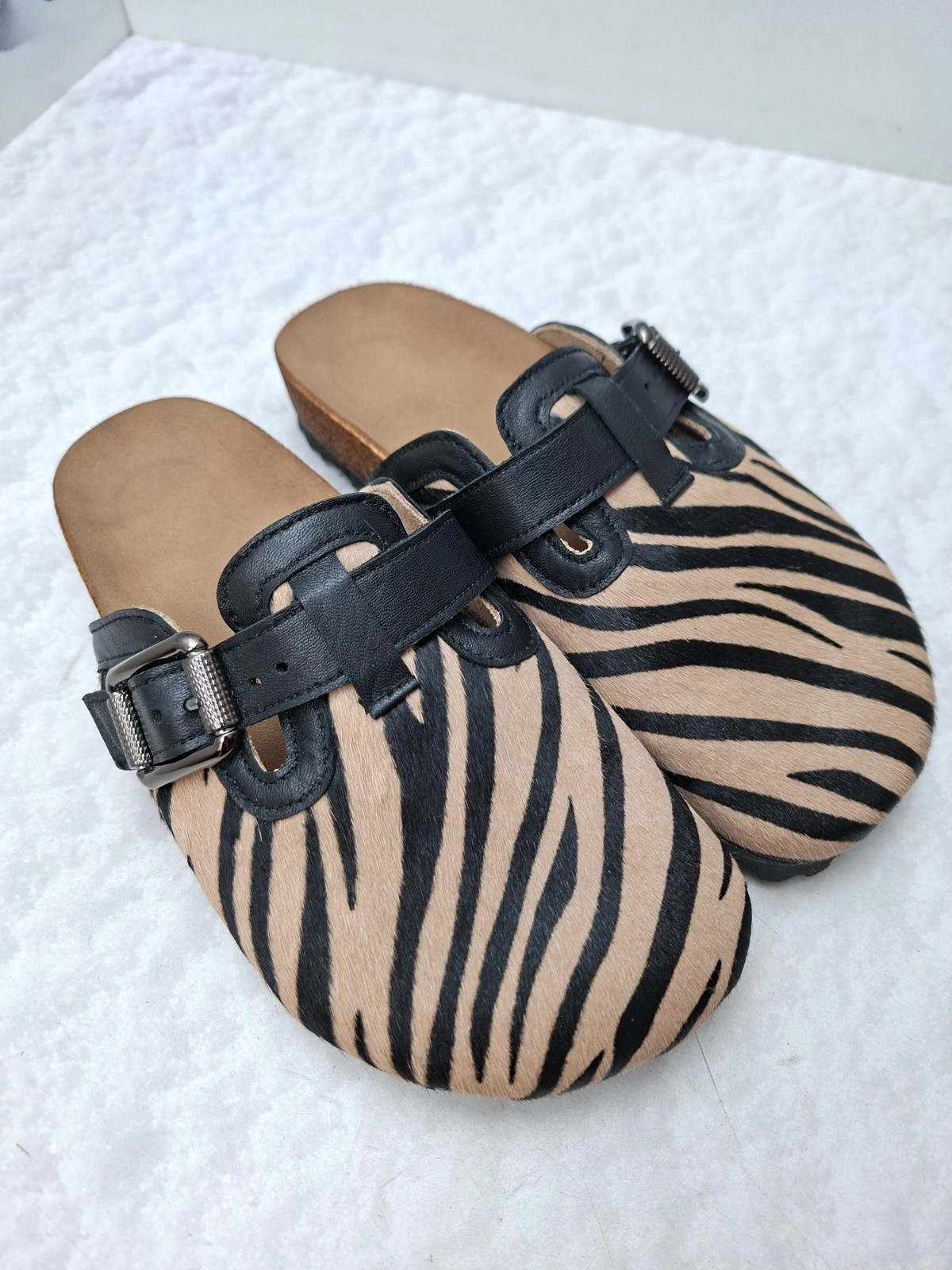 Animal print Real fur leather clogs for women Womens summer Outdoor shoes