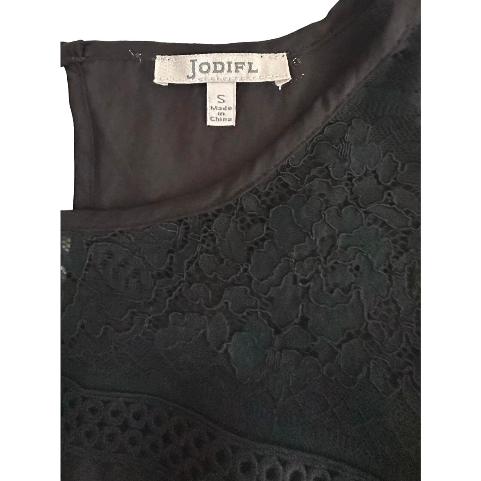 Jodifl Womens Blouse Size Small Black Boho Lace Balloon Sleeve Keyhole Peasant