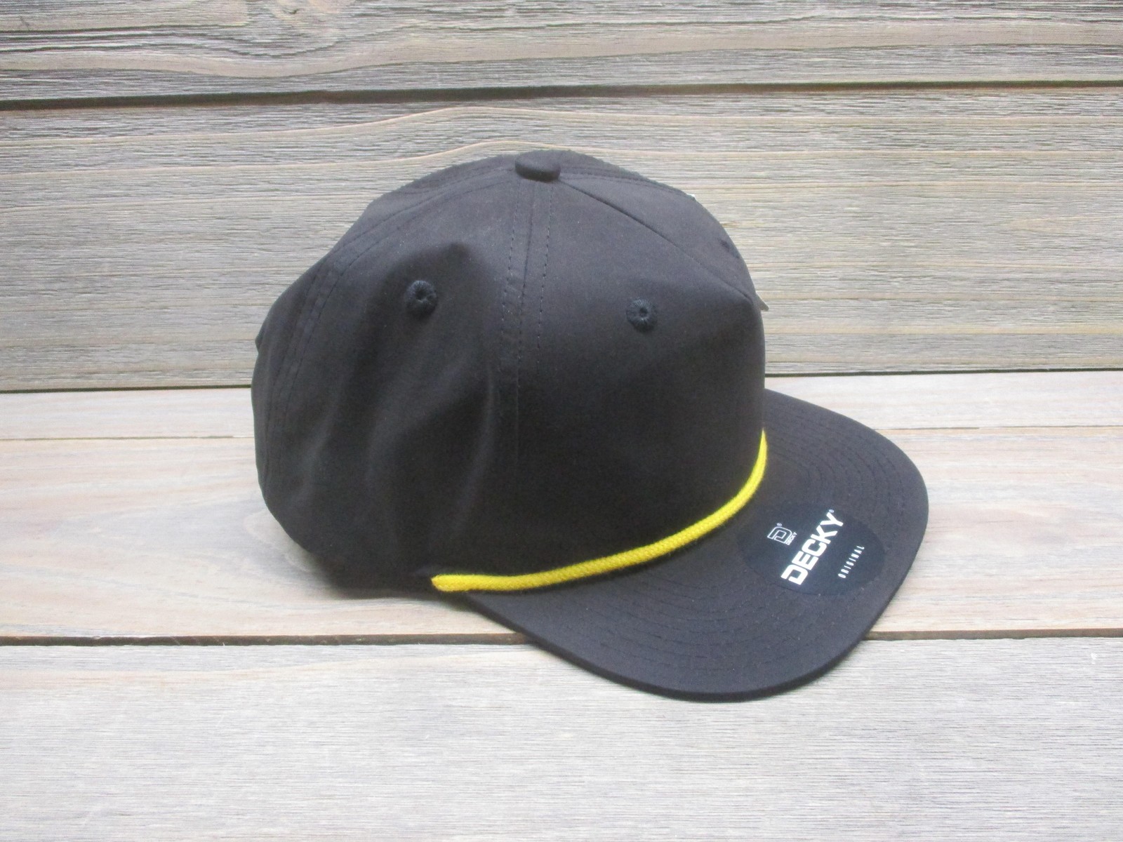 Decky Hat Cap Snap Back One Size Black Yellow Rope Water Repellent UPF 50+ Mens