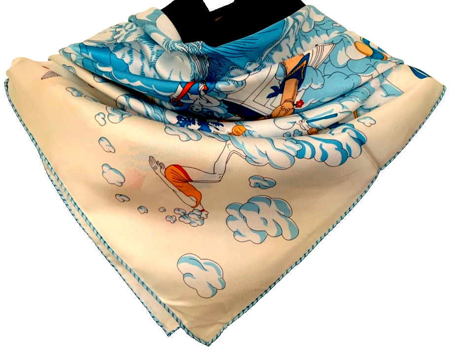 35″x35″Living in Clouds Print Pure Mulberry Twill 14momme Silk Scarf 88x88cm5174