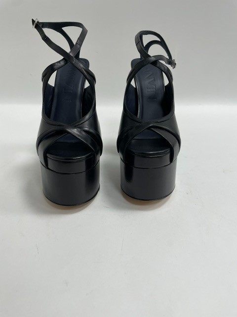 Lanvin Smile Black Leather Platform Sandal Ring Heel EU38 US8 UK5 $2145