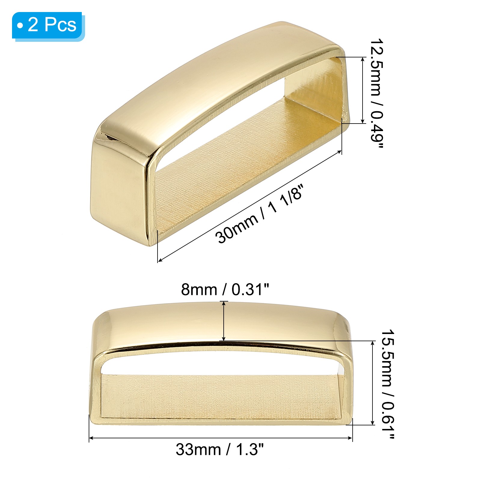 2Pcs 1 1/8 Inch 30mm Belt Loop Keepers Alloy Belt Men’s Buckle Gold Tone