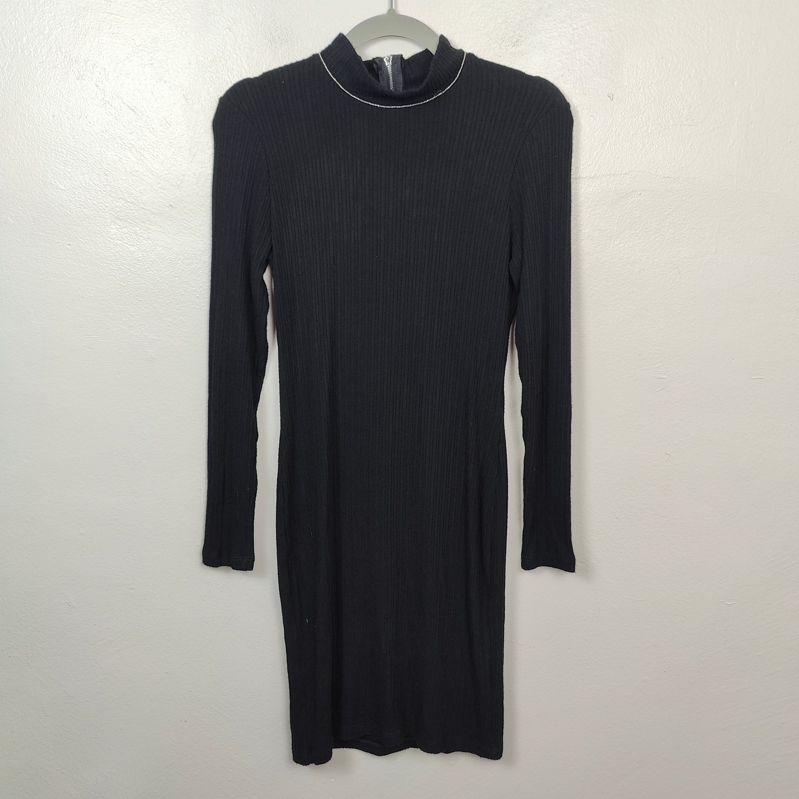 LNA Dress Womens Small Black Jewel Neckline Stacey Brushed Rib Mini Knit NWT