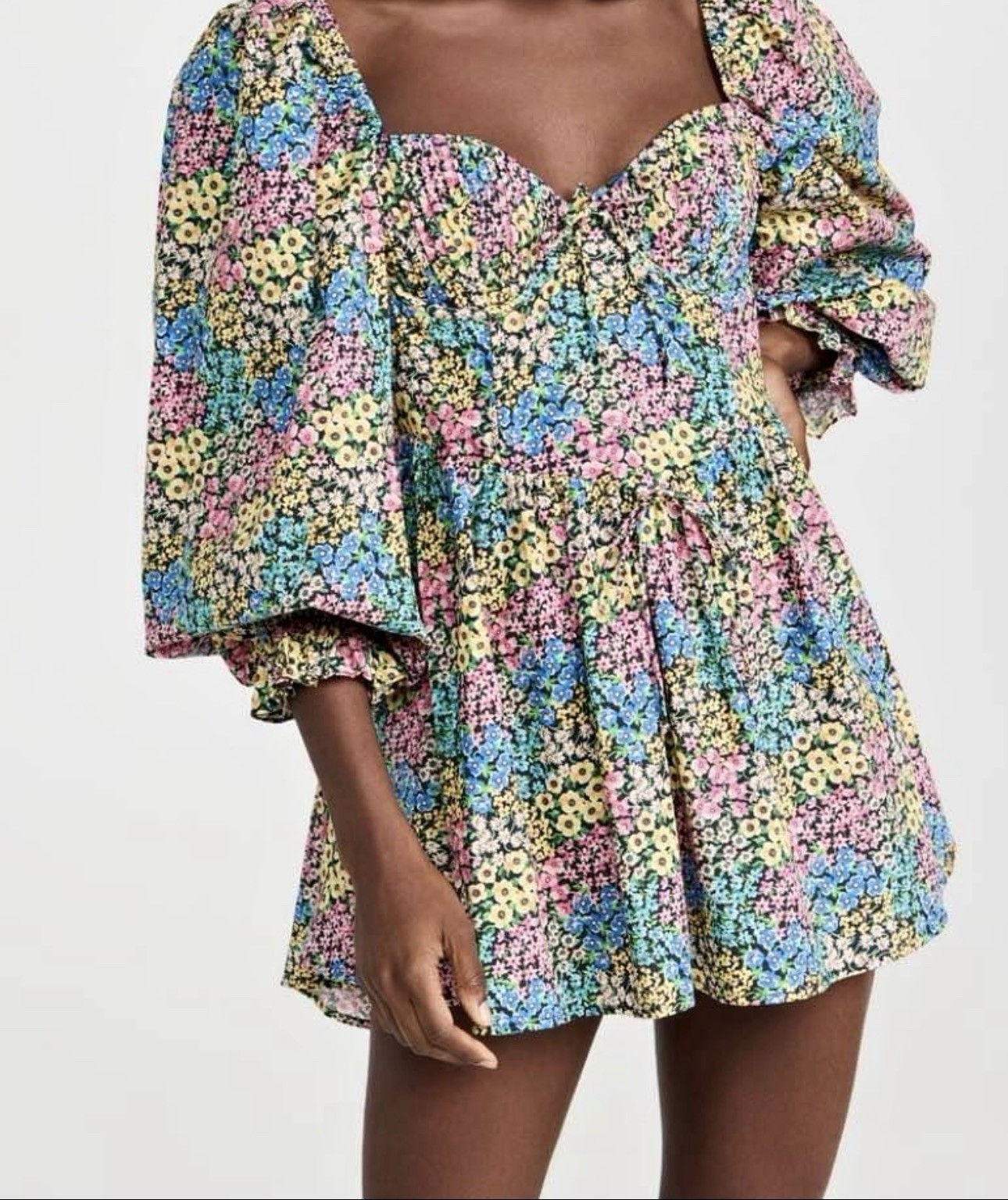 NWT For Love & Lemons Ruth Floral Poplin Mini Dress Puff Sleeve Size Small