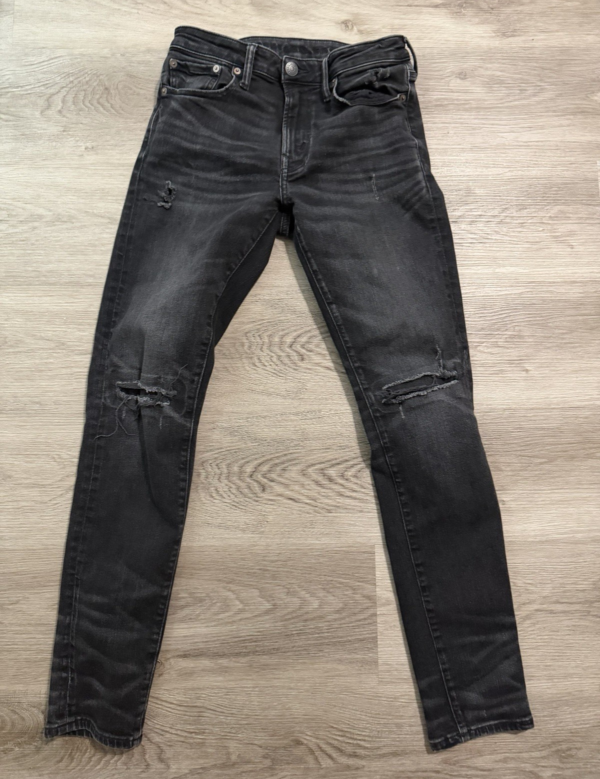 American Eagle AirFlex+ Men’s Black Dark Wash Skinny Stretch Distressed Jeans