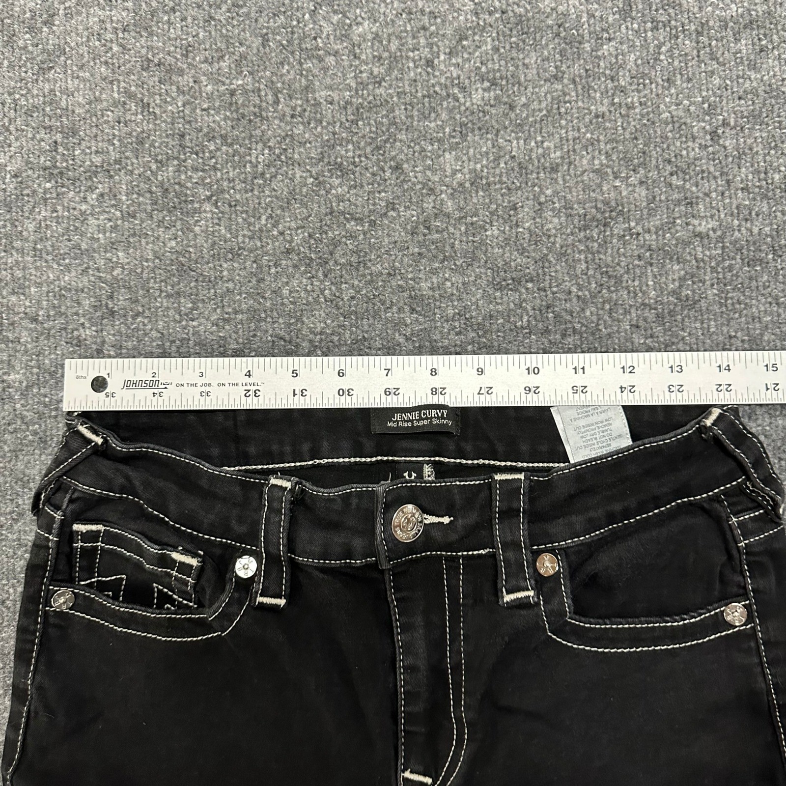 True Religion Jeans Womens Size 31 Black Jennie Curvy Super Skinny Contrast