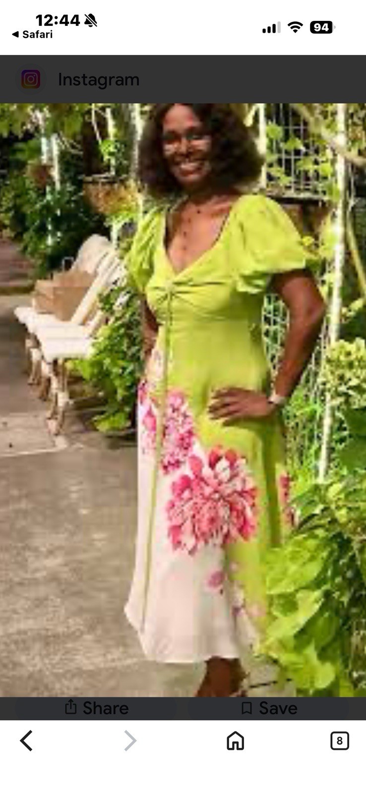 ALEX MARIE Rayon Green And Pink Floral Dress With Puff Sleeves. 14P