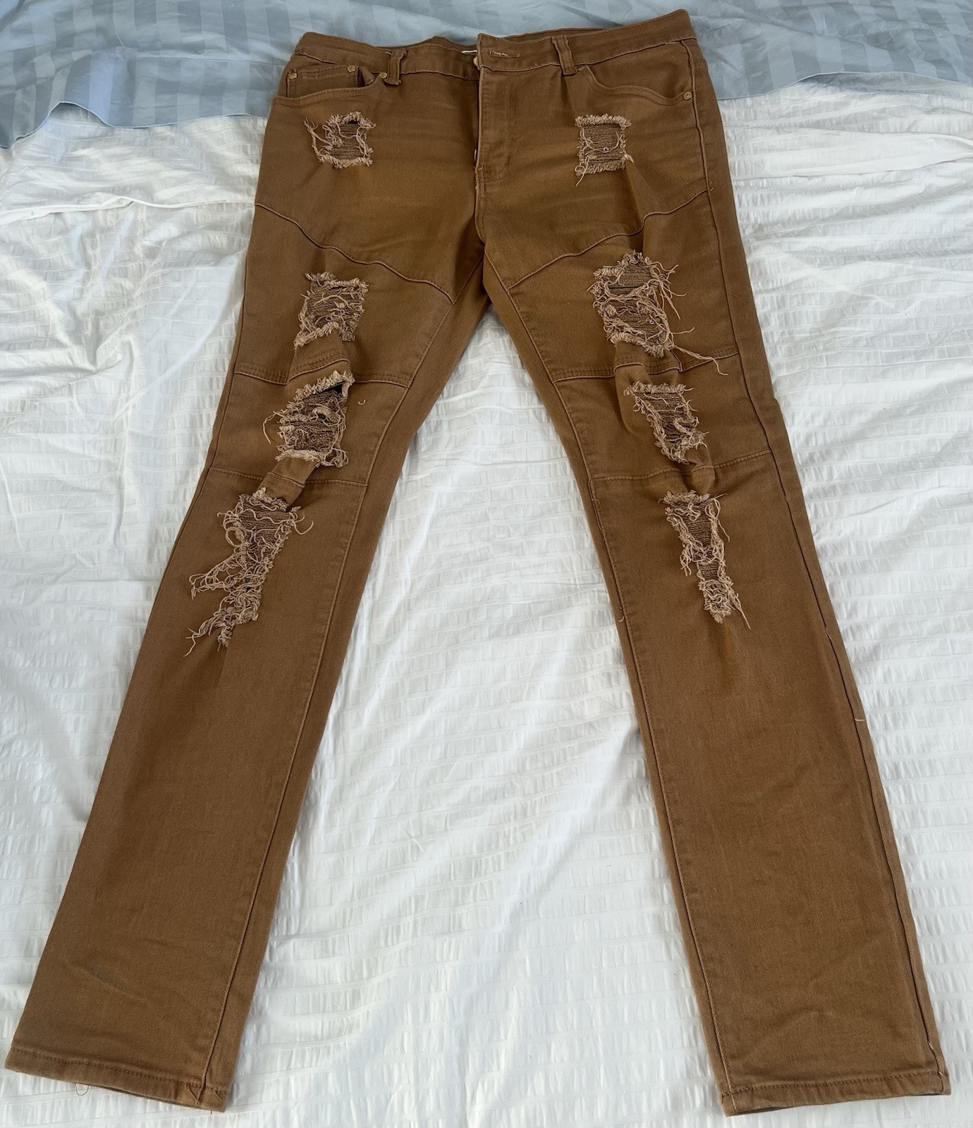 Argonaut Nations Men’s Ripped Urban Stretch Skinny Jeans-Wheat