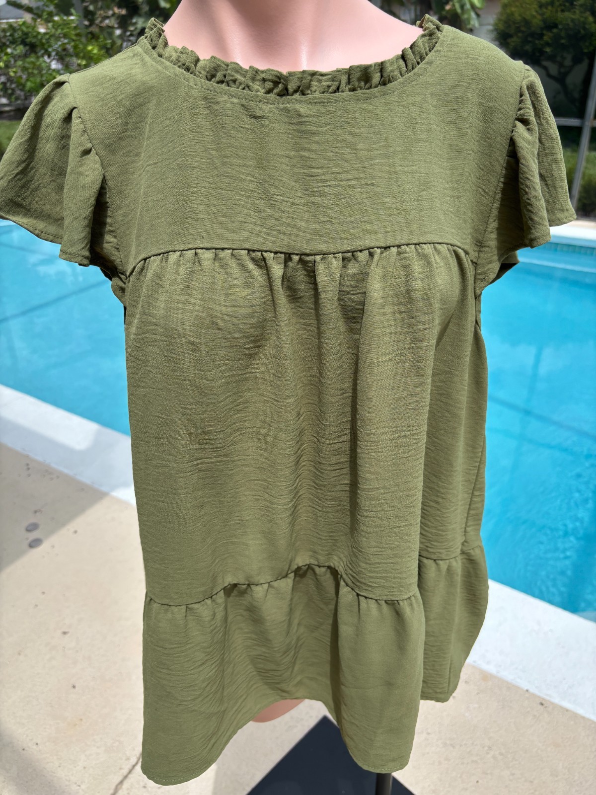Naif Top 1X Tunic Blouse Babydoll Womens Army Green Top Ruffle