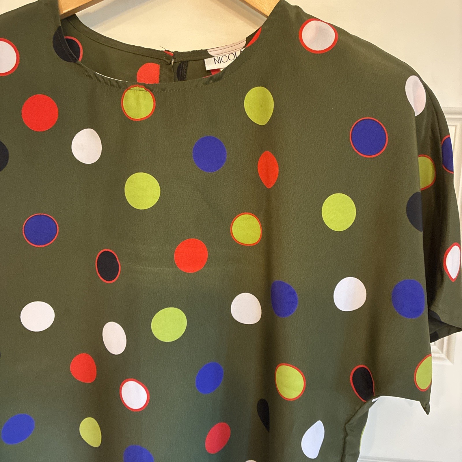 Vintage Dotted Blouse Olive Green Red Blue Lime Nicola Large Shoulder Pass