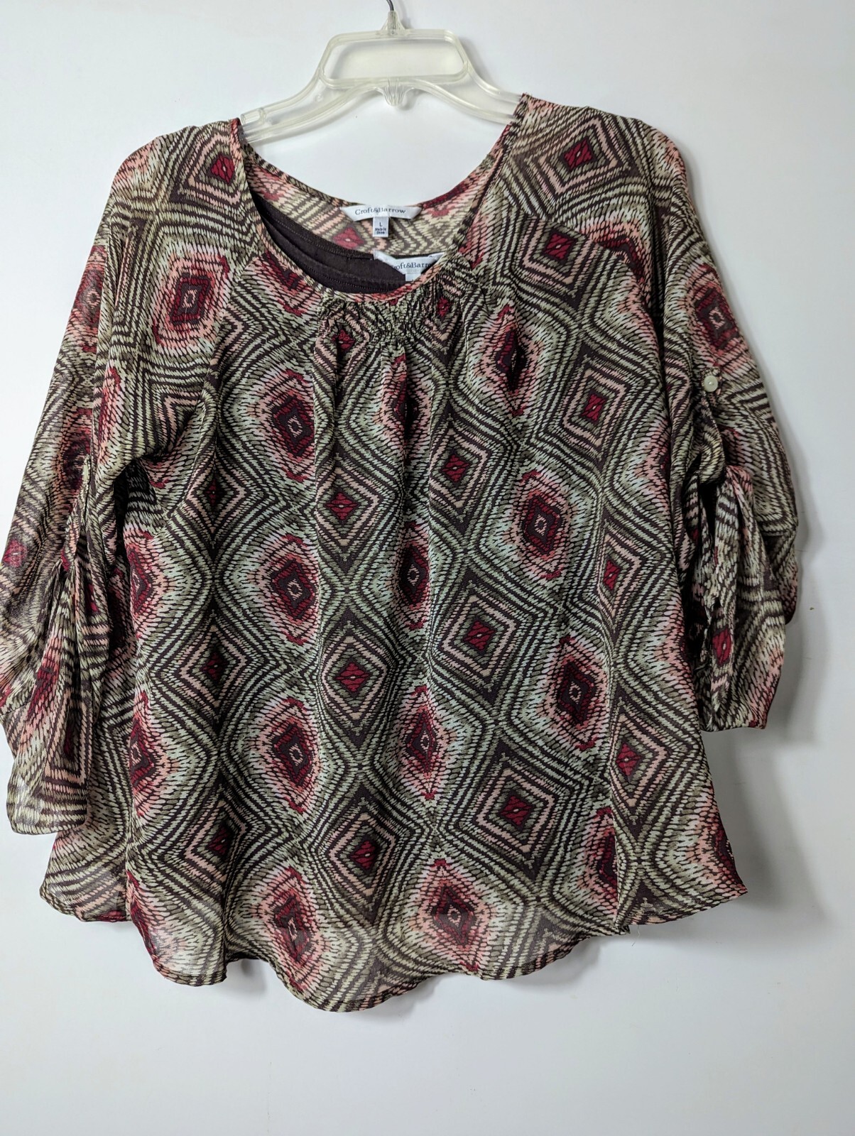 Croft and Barrow Blouse Womens Large Brown Light Weight With Brown Camisole B2