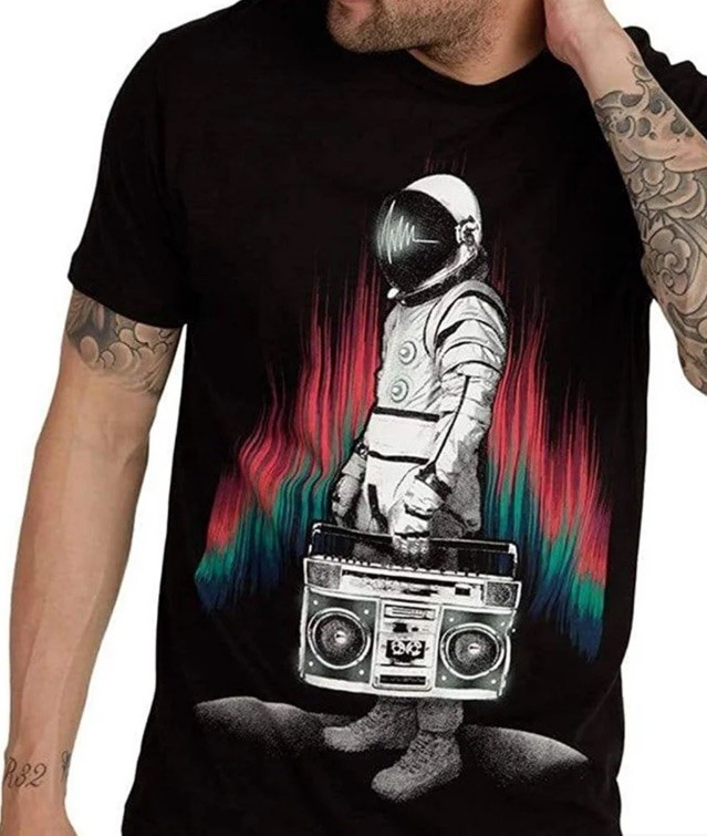 Into the AM Astranout Boom Box Graphic Short Sleeve Black Shirt Men’s 3XL NWT!