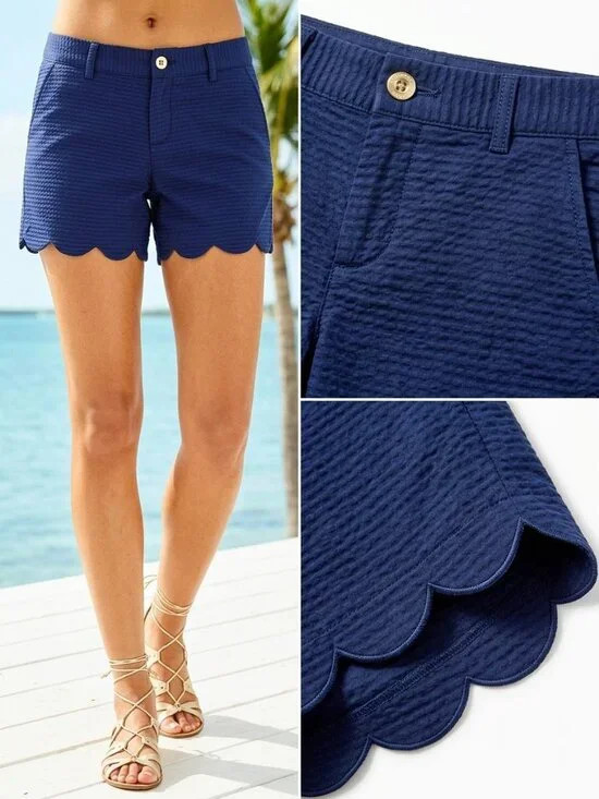 Lilly Pulitzer Buttercup Scalloped Hem Shorts Navy Blue NWT Size 8 Skort