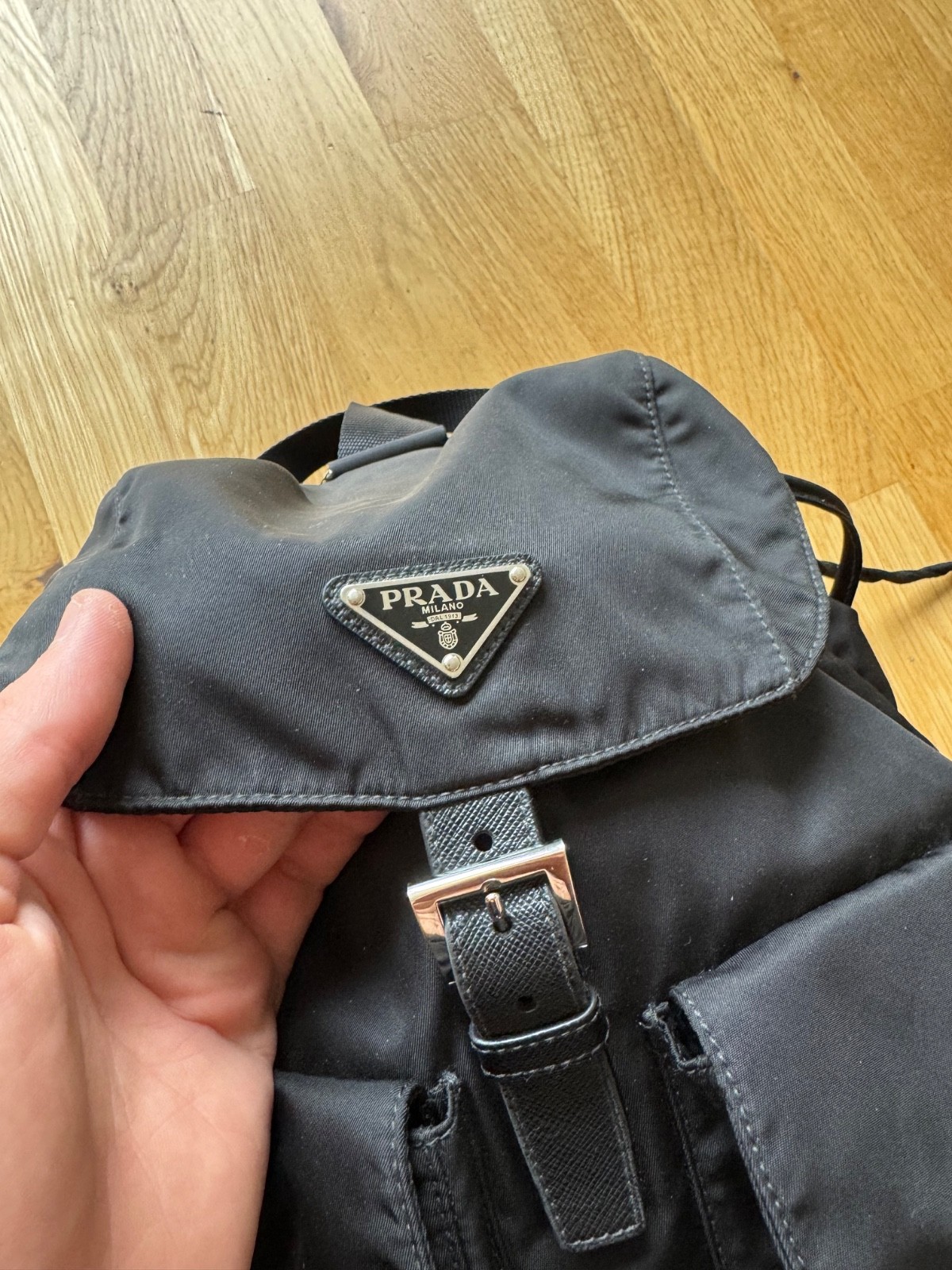 PRADA Re Nylon Buckle Closure Backpack Medium Black Nylon