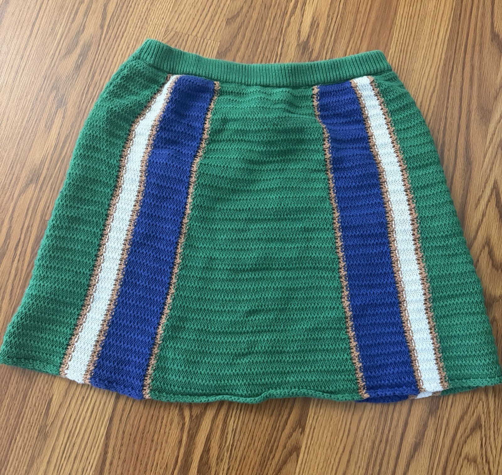 Topshop Women’s size 4 Striped Knit Skirt Green Blue White, Pull-On