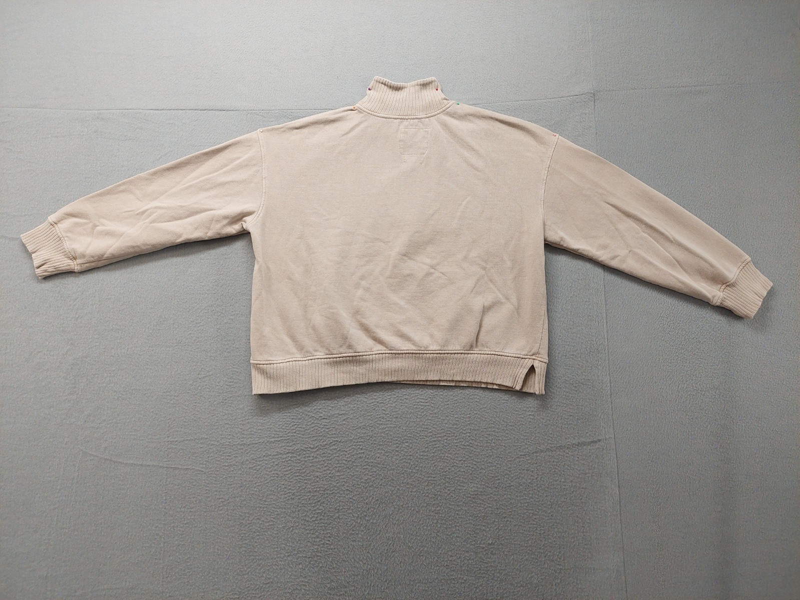 C&C California Women Sweatshirt L Beige Mock Neck 1/2 Zip Kangaroo Pocket Casual