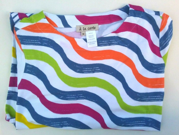 A’ La Carte Spring Summer Fashion Multi-Color Striped Cotton Top Shirt Siz:M NEW
