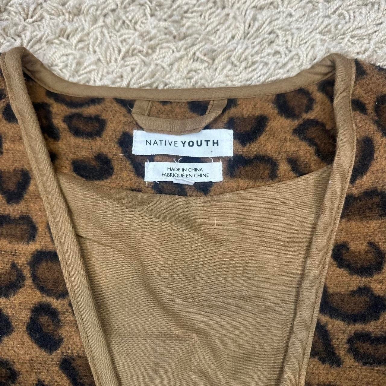 Native Youth Leopard Print Zip Up Vest Brown Animal Print Wool Blend XS Small