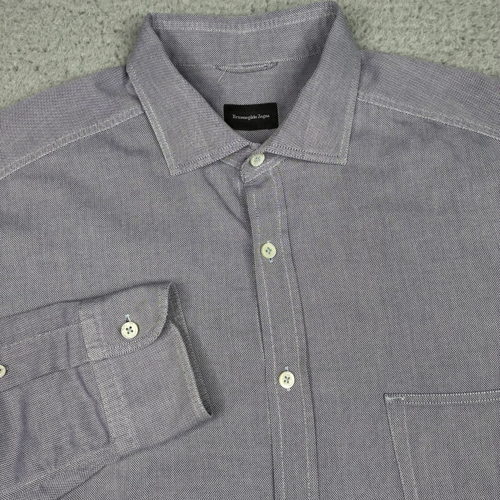 Ermenegildo Zegna Shirt Mens XL Gray Herringbone Cotton Luxury Button Up