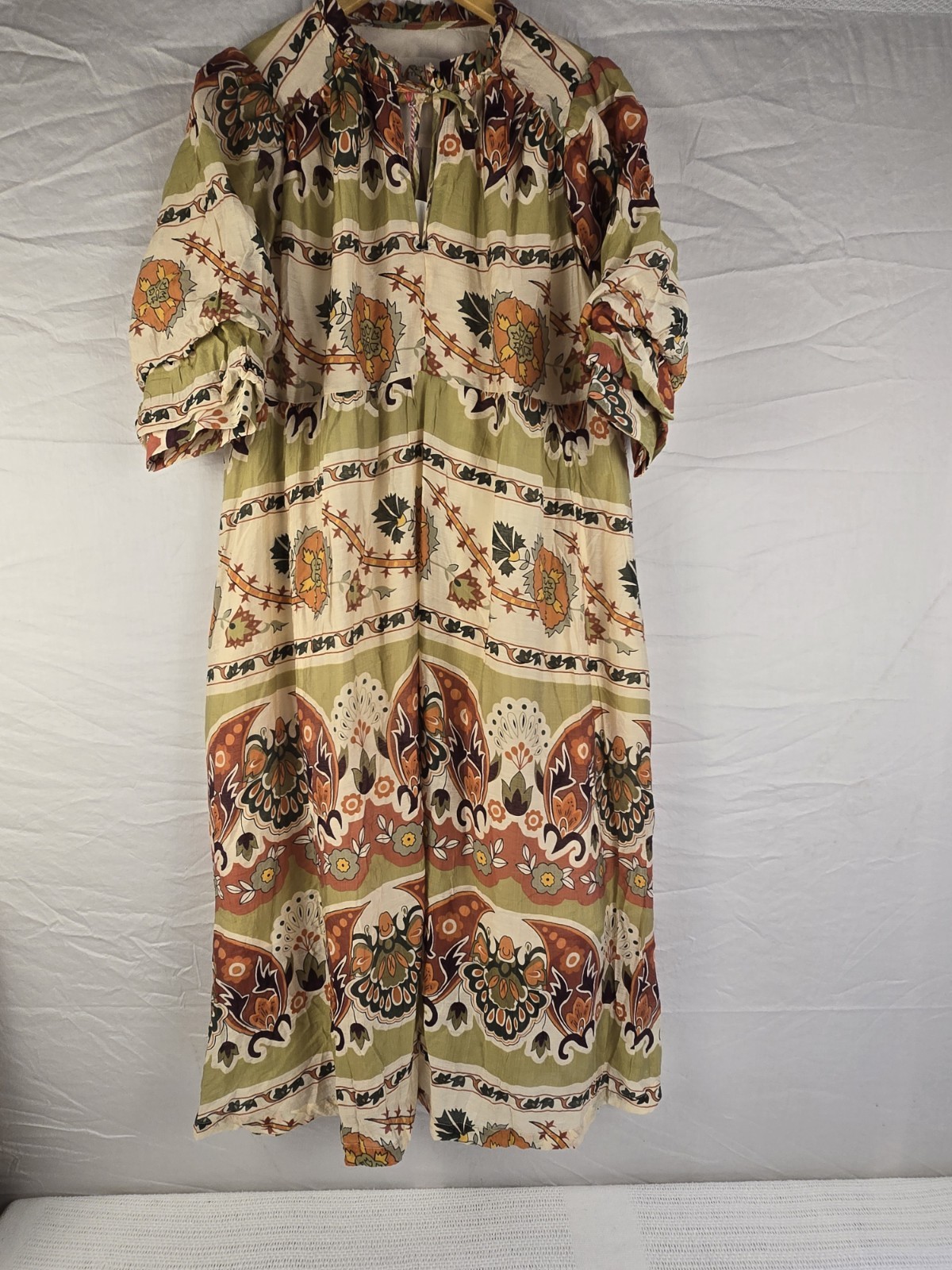 Umgee Multicolor Floral Tie Neck Ruffle Lined Woven Shift Midi Dress L