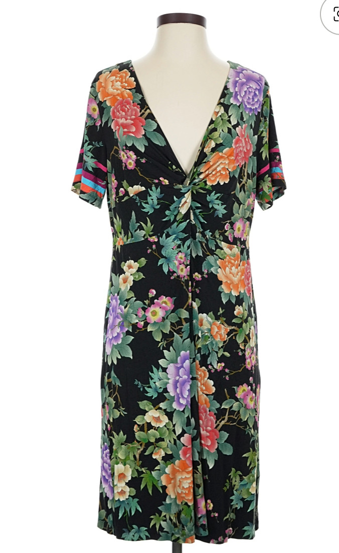 Johnny Was Knee Length Black Floral dress, Size Large. Excellent condition.